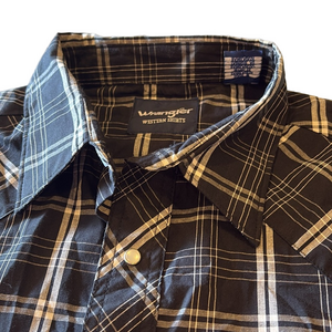 Wrangler Mens XL Black and White Plaid Western Short Sleeve Shirt